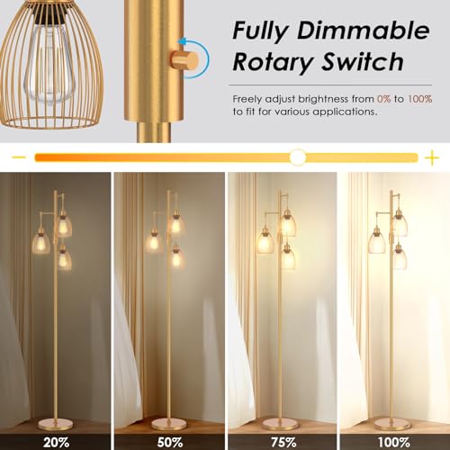 Boho Rattan Floor Lamp - Standing Lamps for Living Room 70'' Dimmable Floor Lamp with Cage Shade, Industrial Farmhouse Floor Lamps Rustic Floor Lamps Vintage Lamp for Living Room Bedroom Office