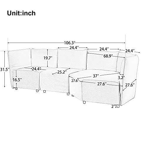 Merax Modern Large U-Shape Sectional Sofa, Double Extra Wide Chaise Lounge Couch, 4, Grey