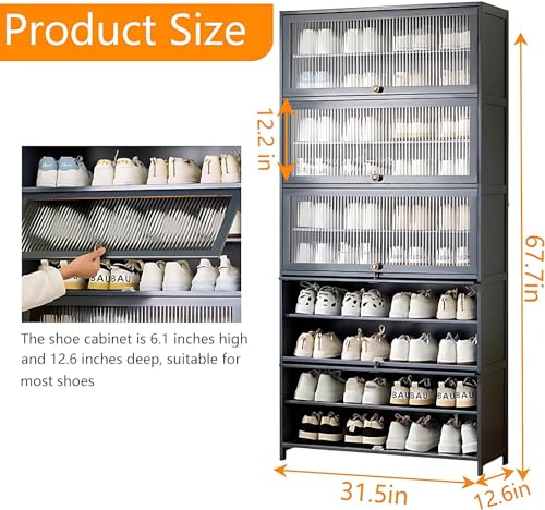 Large Bamboo Shoe Cabinet with Flip Acrylic Doors, Tall Shoe Rack Organizer, 10 Tiers 40 Pairs Freestanding Shoe Storage Cabinet for Entryway, Hallway, Living Room, Bedroom, natural