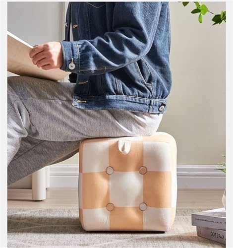 Square Ottoman, Pouf Stool with Handle, Soft Checkerboard Footstool Seat, Vanity Stool, Home Decorative Stool for Living Room (Color : Black)