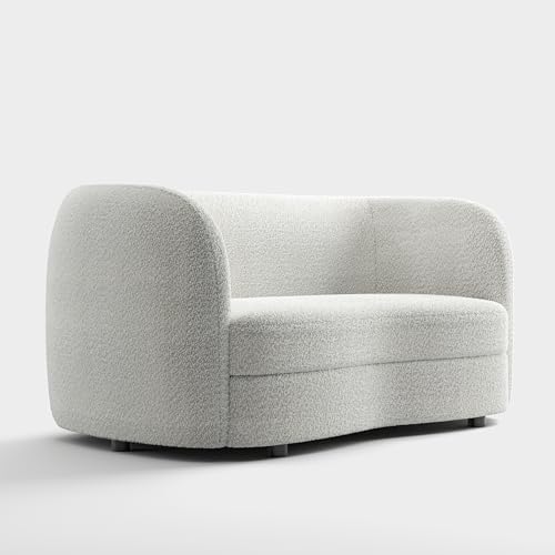 Furniture of America Nimiane Modern Boucle Curved Arms and Wooden Legs, Comfy Fabric Upholstered for Living Room, Bedroom, Home Office, 1-Seat, Off-White