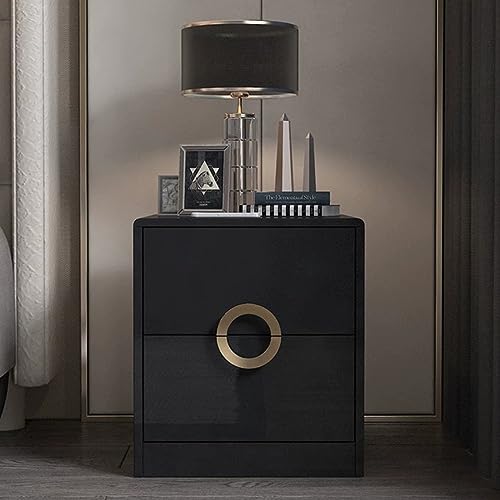 Black/White Nightstand, End Side Table, Modern Bedside Table with 2 Drawers, Large Night Stand for Bedroom Living Room (Color : Black, Size : 40x40x45cm)