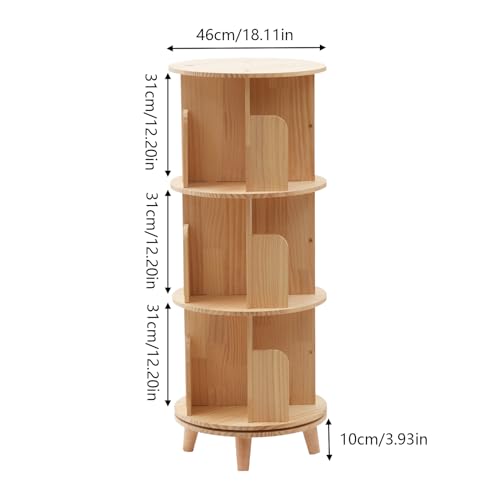 360° Rotating Wood Bookshelf, Freestanding Bookcase with 4 Compartments Multi-Functional Storage Shelf with Legs Mini Side Table 1 Tier Display Rack for Living Room Study Office
