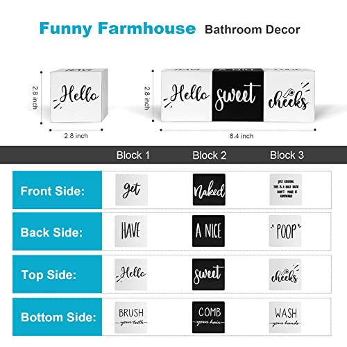 Farmhouse Set of 3 for Bathroom Decor Funny Bathroom Sign with Unique Sayings Rustic Wooden Bathroom Shelf Decor Cute Black and White Bathroom Decor For The Guest Restroom Home Decoration