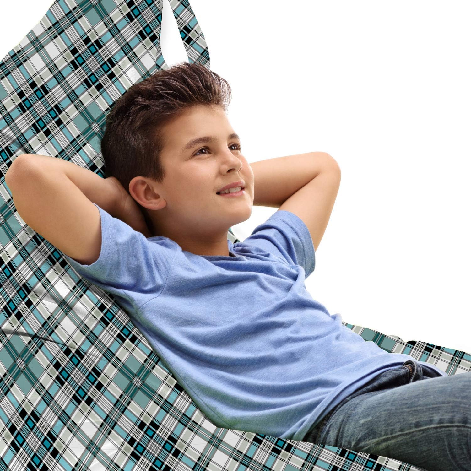 Ambesonne Checkered Lounger Chair Bag, Vintage Fashion English Country Style with Modern Look in Soft Colors, High Capacity Storage with Handle Container, Lounger Size, Aqua Pale Grey White