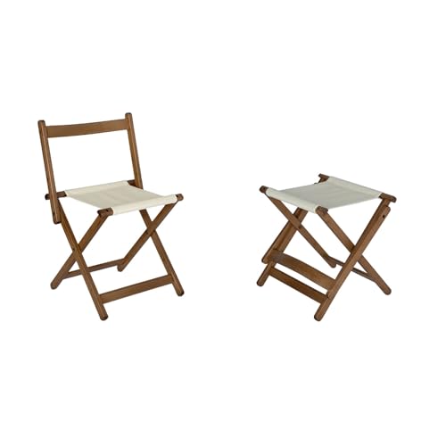 HYNAWIN Foldable Camping Chair Portable Stool for Indoor and Outdoor Use Bamboo Chair with Canvas Seat Surface Folding Chair for Camping, Garden, Patio, and Backyard