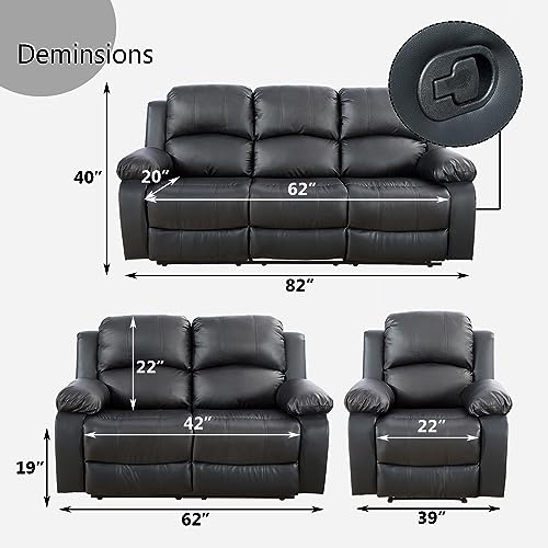 Reclining Sofa Living Room Furniture Sets, Brown Faux Leather Recliner Sofa Couch Loveseat Chair for House Office Apartment Office Living Room set(BROWN,SOFA SET 3PCS)