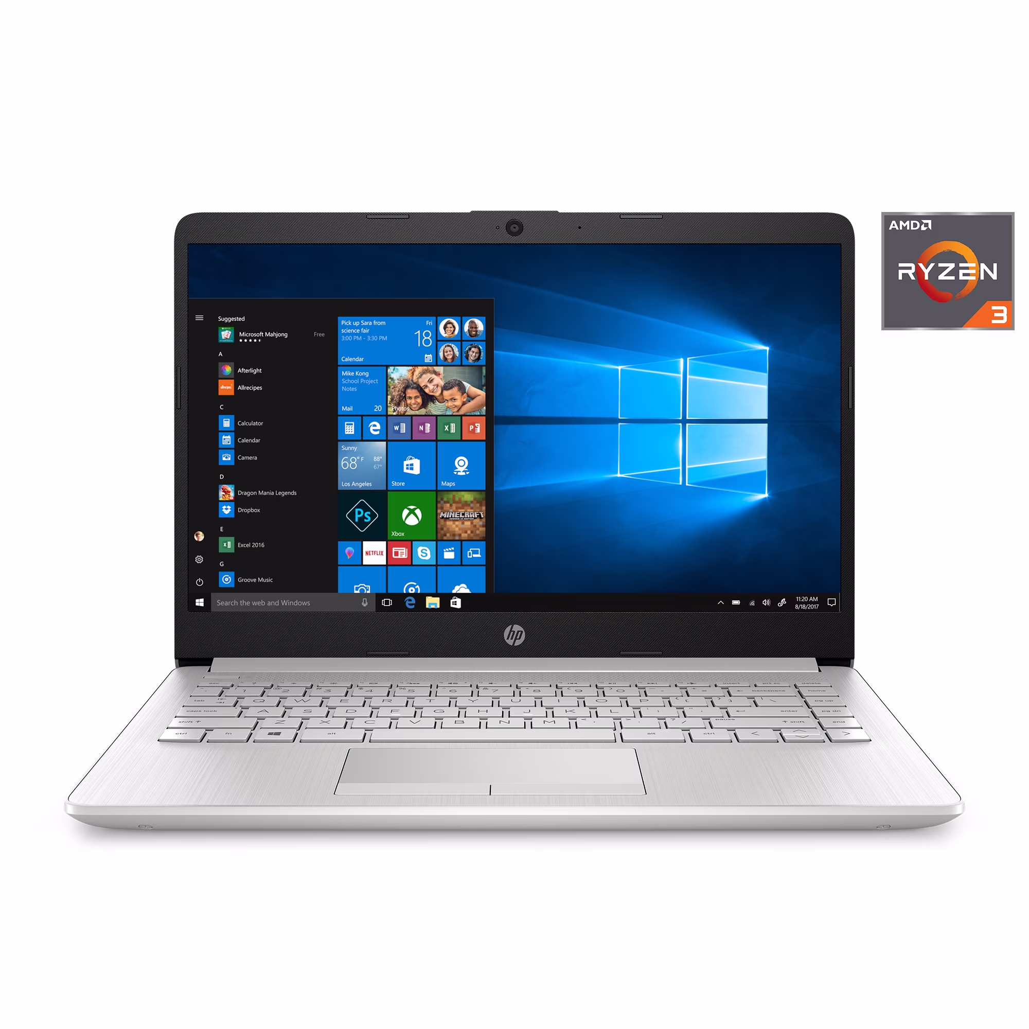 "HP Thin & Lightweight 14"" AMD Ryzen 3, 4GB/1TB Laptop-Silver (Windows 10, Google Classroom Compatible)"