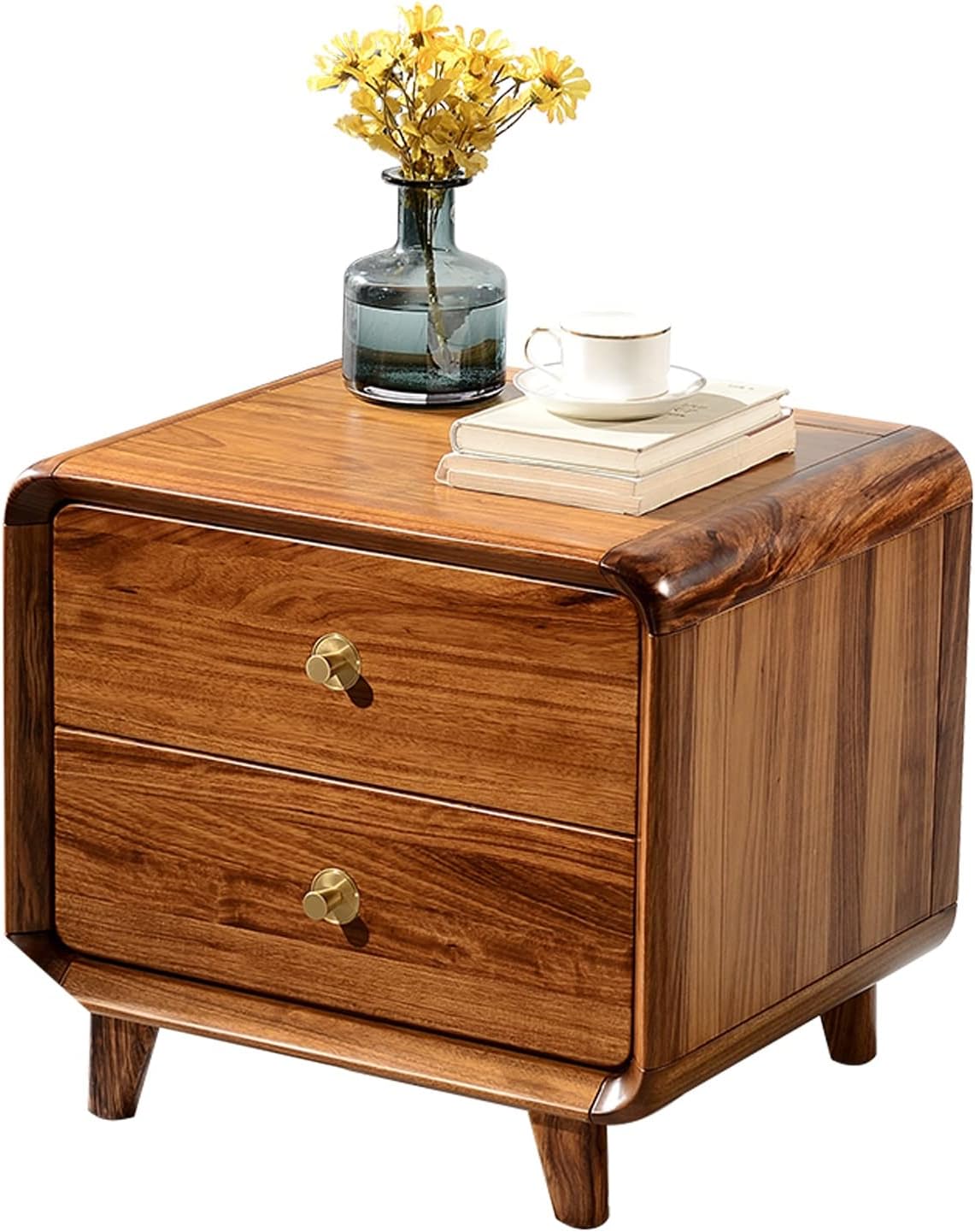 Minimalist Nightstand with 2 Drawer, Light Luxury Bedside Table, Solid Wood Storage Cabinet, Night Stands Side Tables for Living Room Bedroom Furniture