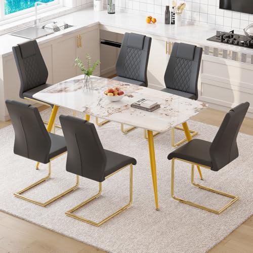 Small Dining Table Set for 4,5 PCS Sintered Stone Dining Room Table Set,50” White Kitchen Table Set and 4 Gray Dining Chairs for Dining Room Kitchen, Small Space