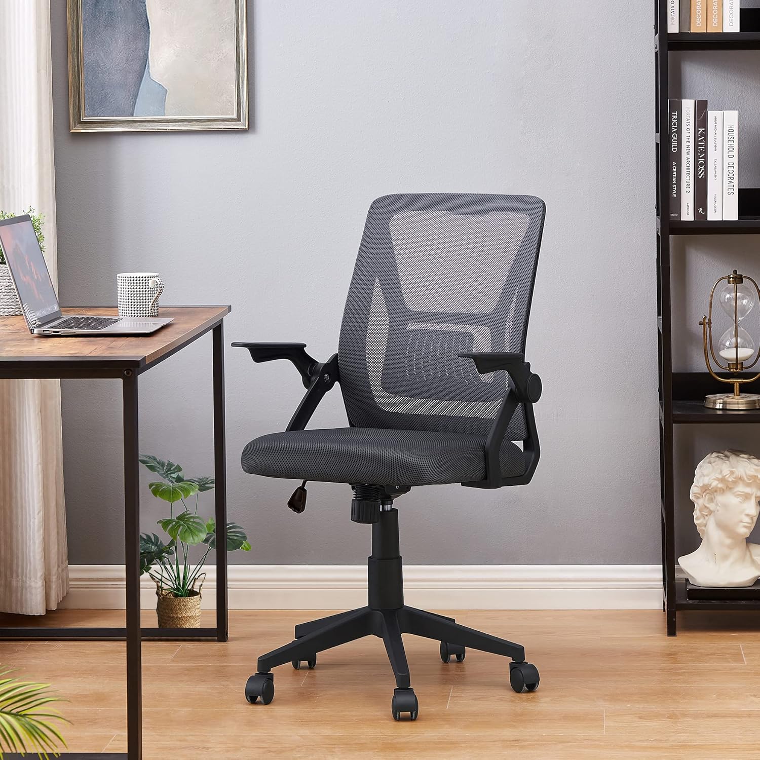 VECELO Mid-Back Swivel Ergonomic Office Chair with Adjustable Arms Mesh Lumbar Support for Computer Task Work, Gray