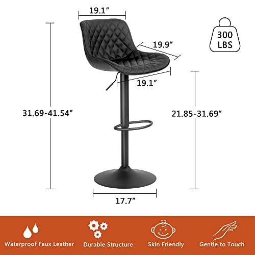 YOUTASTE Khaki Bar Stools Set of 2 Counter Height Bar Stool with Back, PU Leather Upholstered Barstools Modern Adjustable Swivel Bar Chairs for Home Kitchen Island