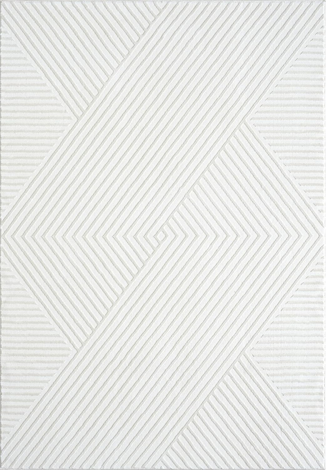 Abani Cream Area Rug for Living Room, Bedroom- Geometric Lines- 8 x 10 -Durable & Easy to Clean