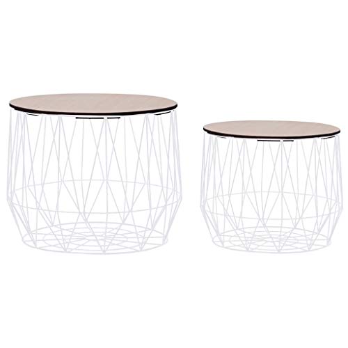 vidaXL 2 pcs Coffee Tables in Modern Scandinavian Style - Multifunctional Basket Design Black Metal & Plywood Tables for Living Room