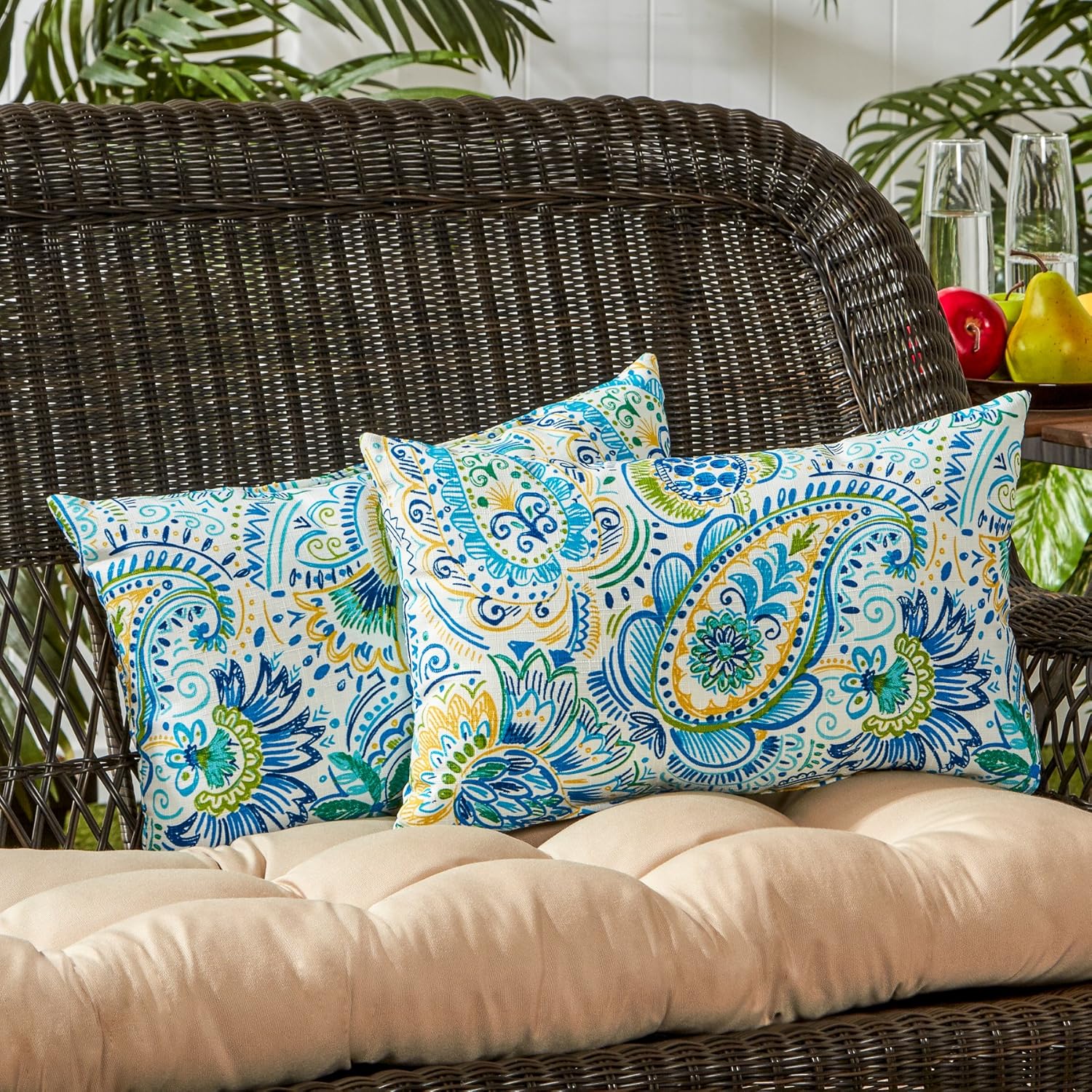 Greendale Home Fashions Outdoor 44 x 22-inch High Back Chair Cushion 2 Count and Rectangle Throw Pillow 2 Count Paisley