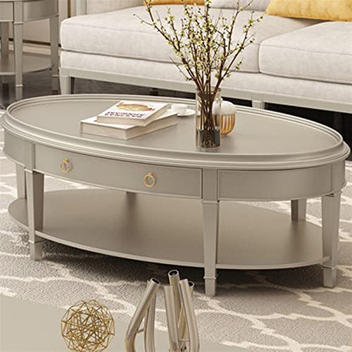 Tea Table for Living Room Oval Coffee Table with Tray Desktop for Living Room, Elegant Wood Coffee Table with Storage Drawer and Shelf, Vintage Cocktail Table End Tables ( Color : 1 , Size : 150*80*48