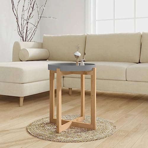 vidaXL Scandinavian Inspired Round Coffee Table – Gray Engineered Wood and Solid Pinewood – Compact Design – Ideal for Any Living Room Decor