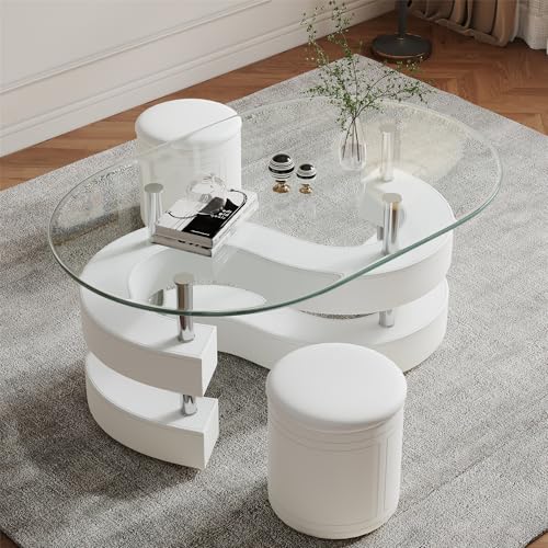 Oval Glass Coffee Table Set of 3, 0.39