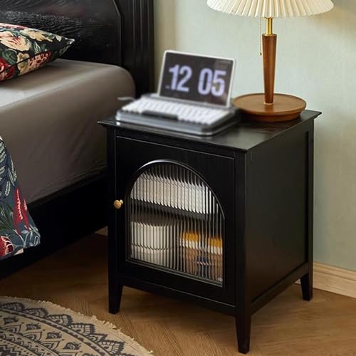 nightstand Wooden Nightstand Bedroom Bedside Table with Storage Adjustable Inner Divider Glass Door Bedside Cabinet End Table Minimalist (Pink Left)