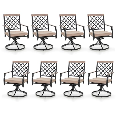 PHI VILLA 2PCS Outdoor Patio Dining Chairs Outdoor, Swivel Rocker Chairs with Wood-Like Armrest & Back Top Outdoor Furniture Chair with Cushion Support 350lbs for Garden, Backyard, Deck