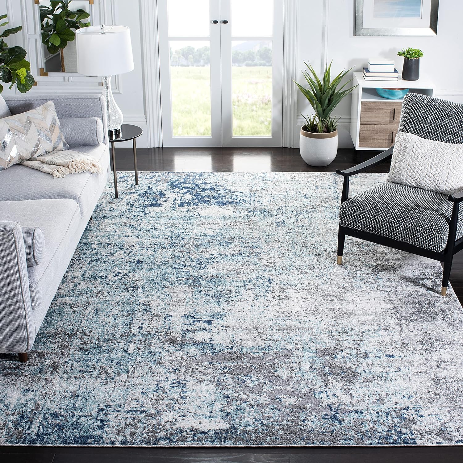 SAFAVIEH Aston Collection 12' x 15' Light Blue/Grey ASN705M Modern Abstract Non-Shedding Living Room Dining Bedroom Area Rug