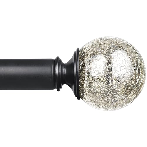 KAMANINA Black Curtain Rods for Windows 72 to 144 Inches (6-12 Feet), Long 1 Inch Curtain Rod Heavy Duty Drapery Rods with Crackle Glass End