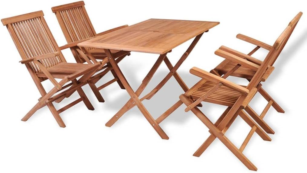 5 Piece Folding Outdoor Dining Set,Dining Table Set,Patio Bar Set,Afternoon Tea Suit,Porch Furniture,Conversation Set,Cafes Table Chairs,for Garden,Library,Outdoor,Sunroom,Cafes,Solid Teak Wood