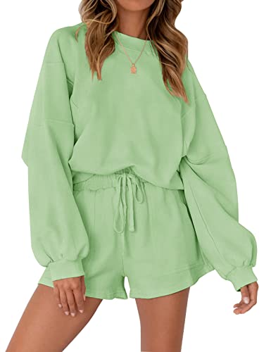 MEROKEETY Women's 2024 Fall Oversized Batwing Sleeve Lounge Sets Casual Top and Shorts 2 Piece Outfits Sweatsuit