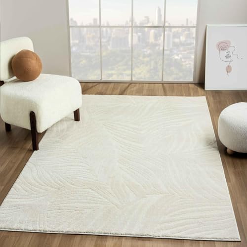 LUXE WEAVERS Botanical Print Cream 6x9 Area Rug Modern Leaves Carpet for Living Room
