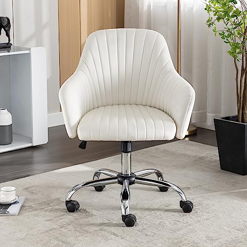 Home Office Desk Chair, Vanity Chair, Modern Velvet Adjustable Low Back Rolling Chair, Twill Upholstered Cute Office Chair, Desk Chairs with Wheels for Bedroom,Vanity Room,Classroom (Dark Gray)