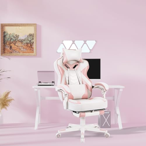 Gaming Chair for Adults,Computer Chair with High Back,Big and Tall Gaming Chairs with Footrest and Massage,Reclining Gamer Ergonomic Office Desk Chair(Black)