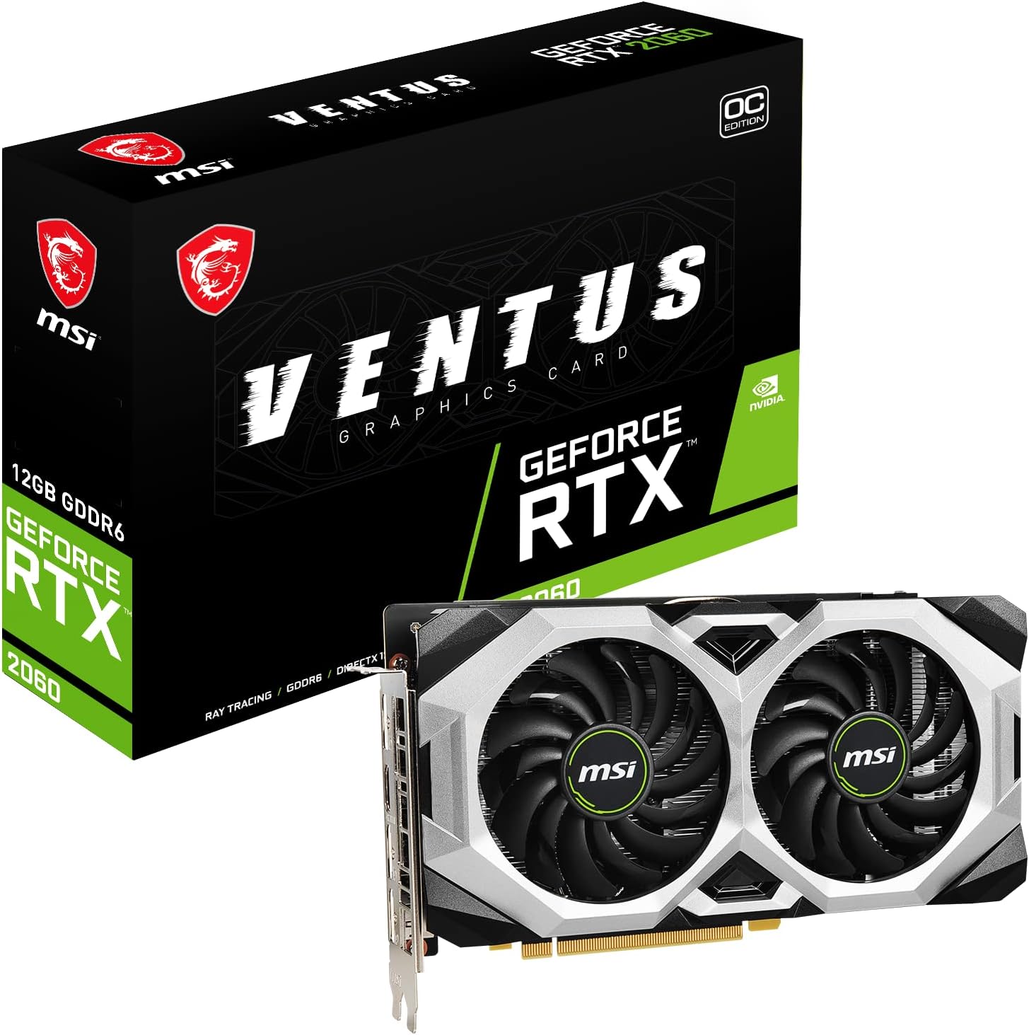 MSI Gaming GeForce RTX 2060 126GB GDRR6 192-bit HDMI/DP 1680 MHz Boost Clock Ray Tracing Turing Architecture VR Ready Graphics Card (RTX 2060 Ventus 12G OC)