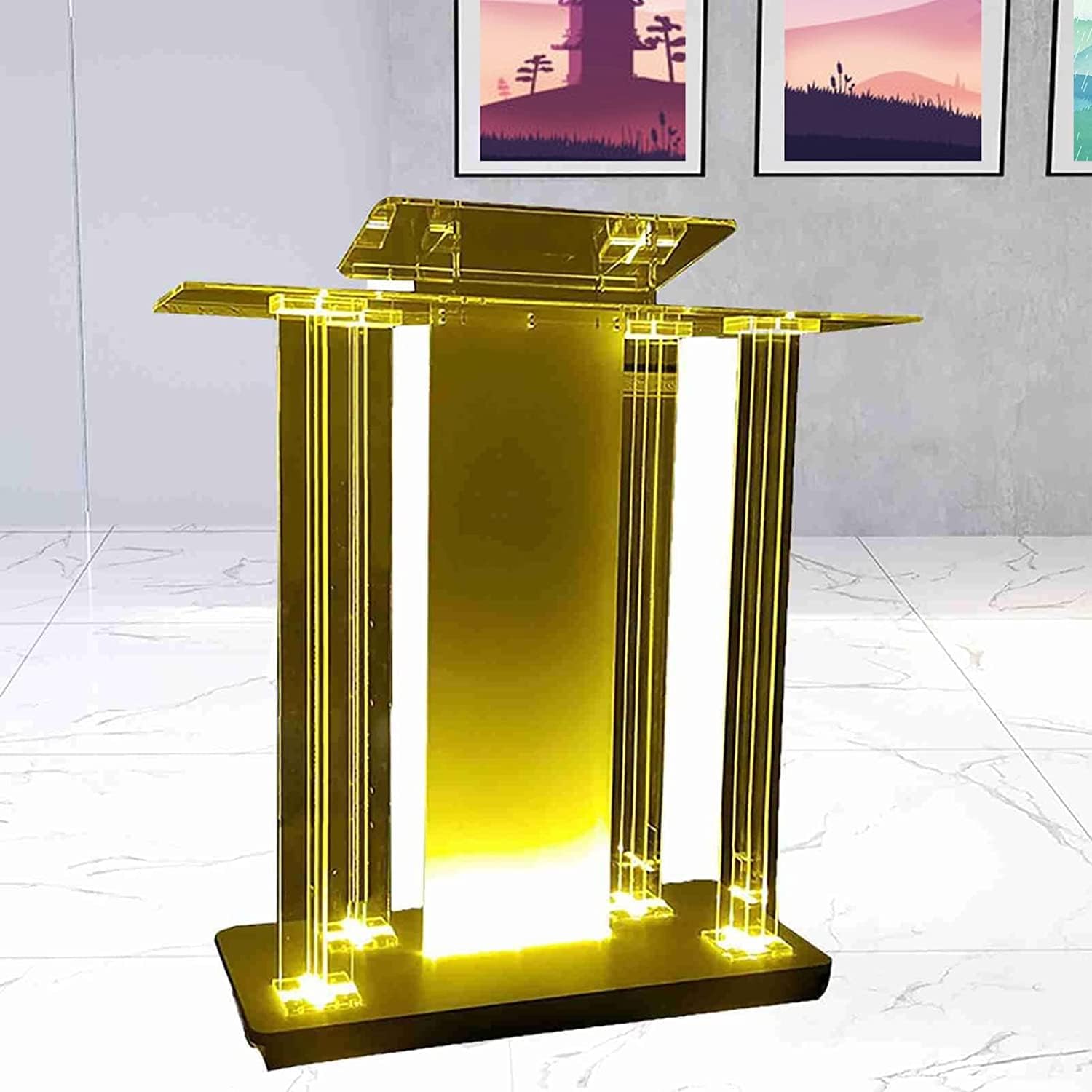 JOuan Lectern Podium Stand, Acrylic Church Podium, Portable Podium Stand, LED Podium, Luxury Church Podium with Wheels,Company Welcome Desk Rolling for School, Wedding, Easy Assembly