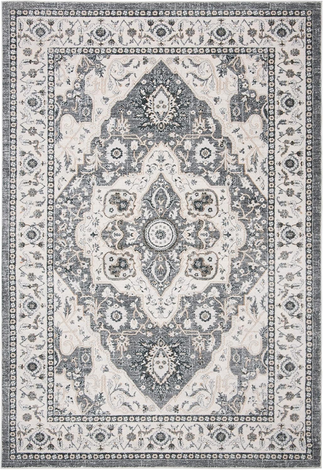 SAFAVIEH Isabella Collection Accent Rug - 4' x 6', Grey & Cream, Oriental Design, Non-Shedding & Easy Care, Ideal for High Traffic Areas in Entryway, Living Room, Bedroom (ISA936F)