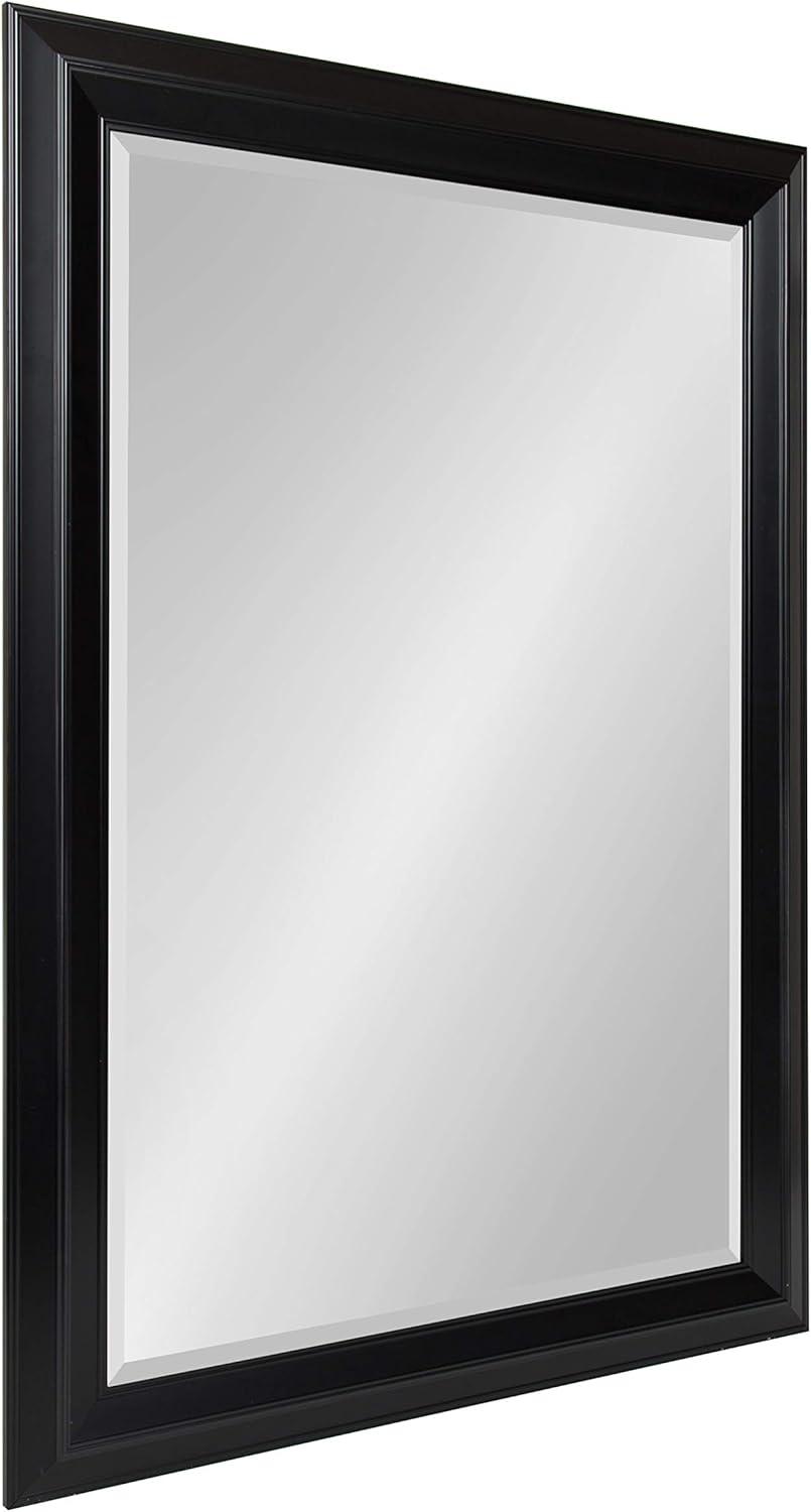 Kate and Laurel Whitley Traditional Framed Rectangle Wall Mirror for Bathroom Decor with Coastal Profile and Beveled Edge, 29.5x41.5, Black