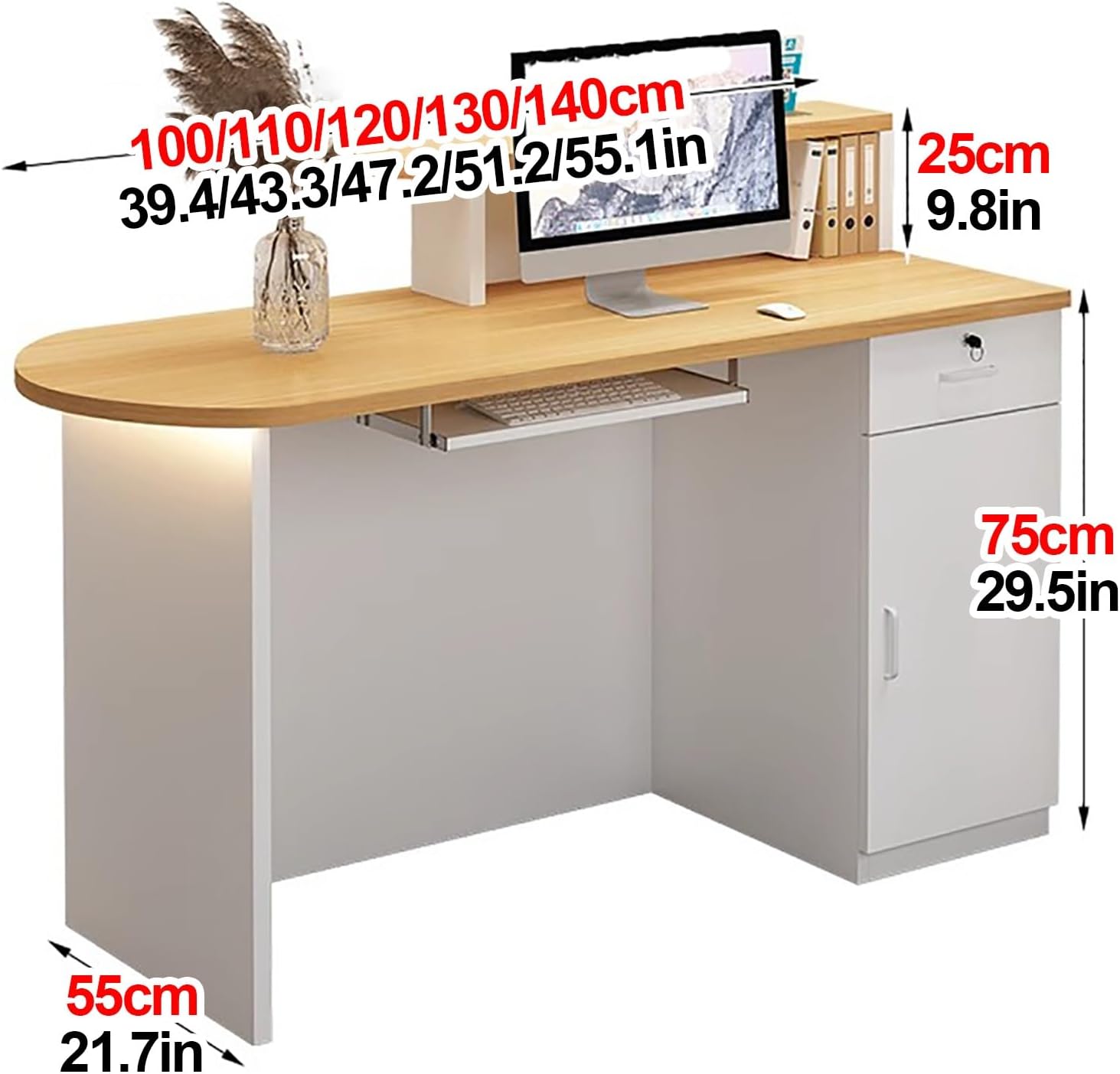 Office Reception Counter Desk with LED Lights, Front Counter Desk with Lockable Drawer, Retail Counter Checkout, Cashier Desk, for Lobby Retail Clothing Salon Shop Hotel (G 1)