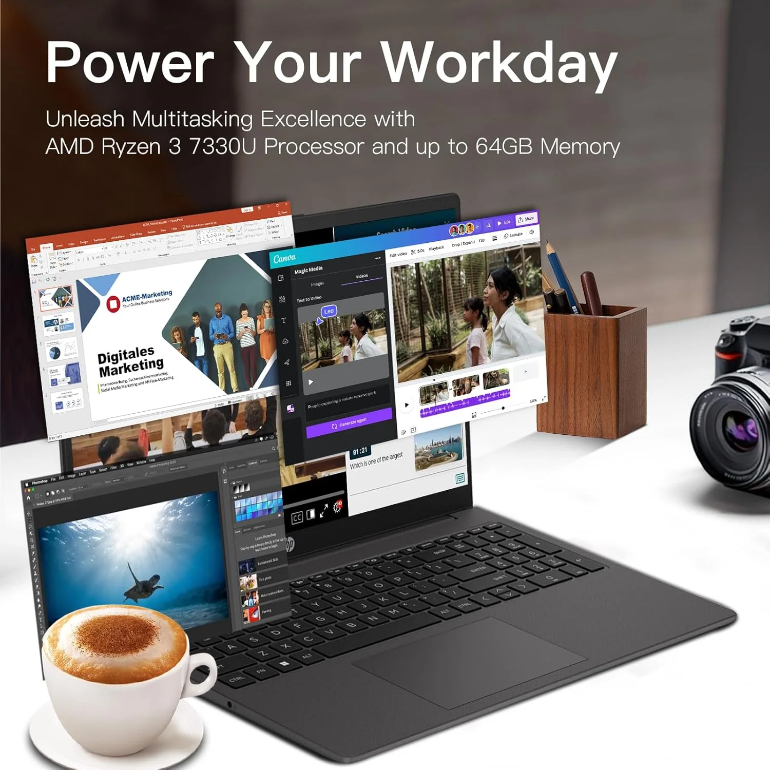 HP 255-G10 15.6" Full HD Business Laptop, Ryzen 3 7330U, 16GB RAM, 1TB SSD, Wi-Fi 6, Windows 11 Pro