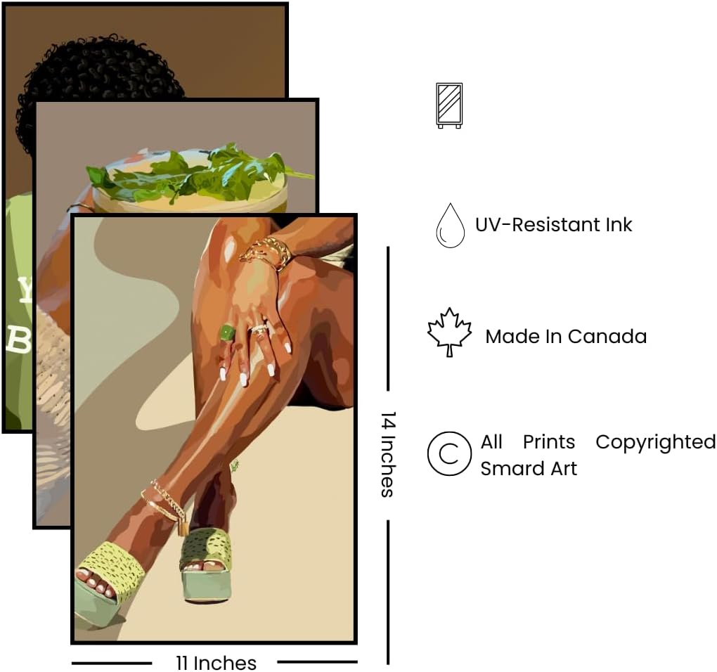 Smard ART Black Art Wall Decor - Set Of 3 Lavish Pictures For Black Women, Neutral Beautiful Living Room/Bedroom & Bathroom Prints, Culture Love Decorations (11x14, Unframed)