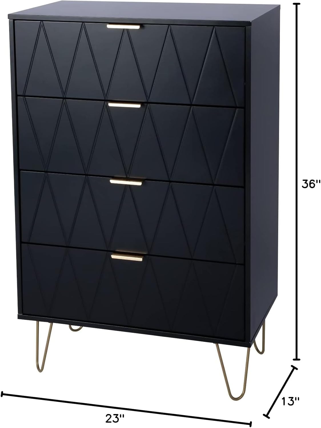New 4 Drawer Chest, Wood Storage Dresser Cabinet, Modern Accent Large Storage Organization for Home & Office, Sturdy Frame with 4 Metal Legs, Black…