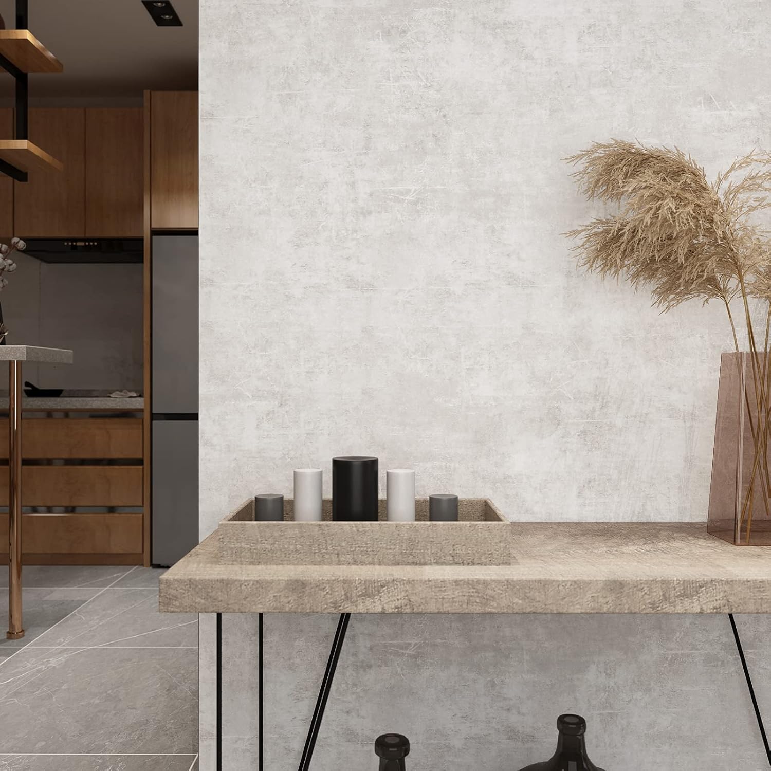 VEELIKE Neutral Concrete Wallpaper Peel and Stick Boho Concrete Contact Paper for Walls Countertop Waterproof 118''x32'' Wide Removable Adhesive Cement Vinyl Wallpaper for Bedroom Bathroom Living Room