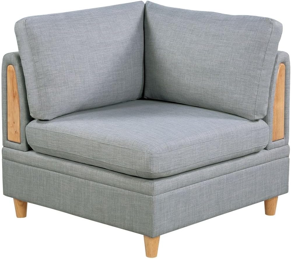 Living Room Furniture Corner Wedge Light Grey Dorris Fabric 1pc Cushion Wedge Sofa Wooden Legs