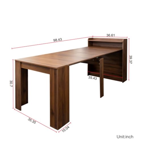 Folding Table, Retractable Table, Storage Space, Multi-Functional Solid Wood Table, Convenient to Save Space, Warm and Simple (Barnwood)