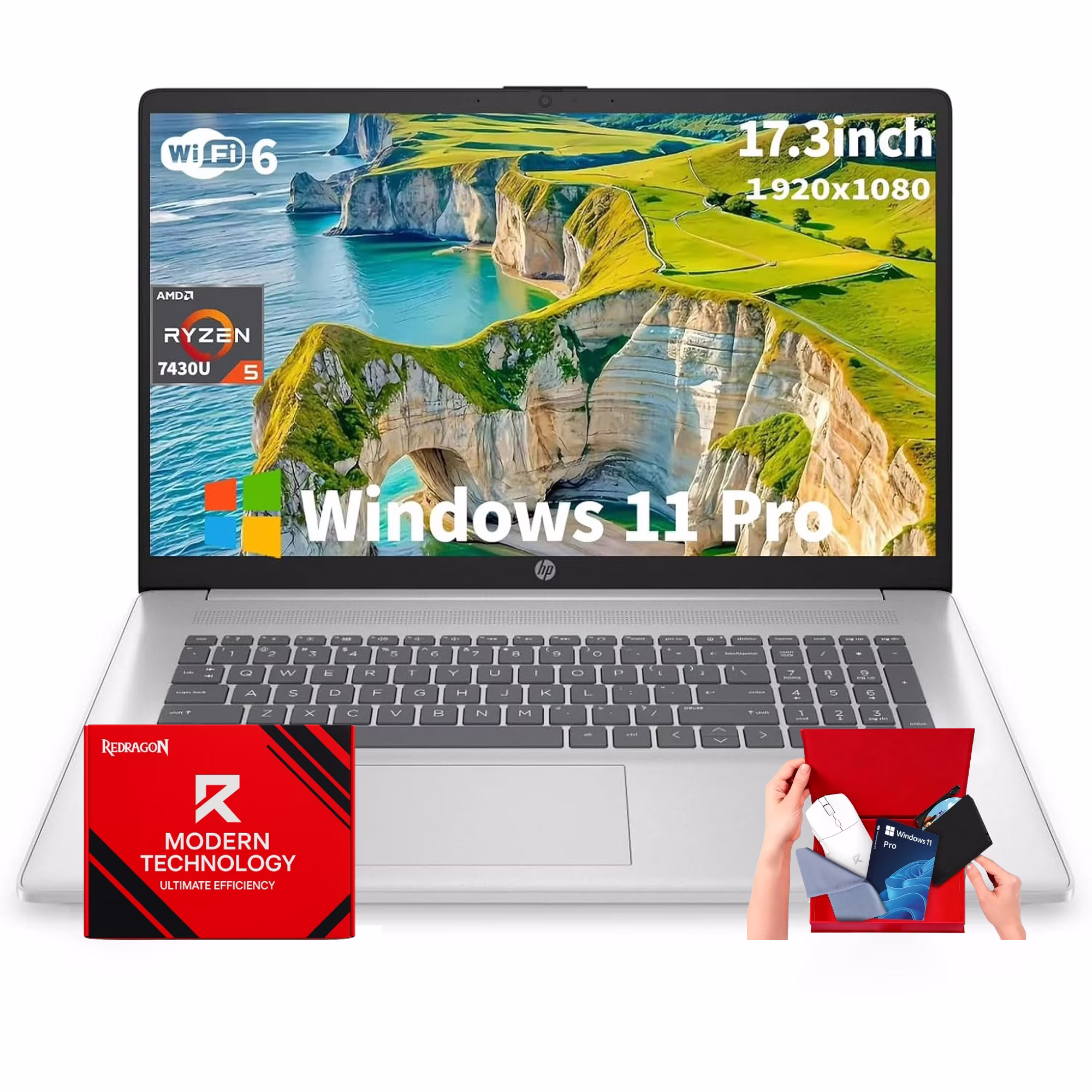 HP 17 Laptop, AMD Ryzen 5 7430U Processor, 32GB RAM, 1TB SSD, 17.3 inch 250 Nits FHD IPS Display, Webcam, Wi-Fi 6, Numeric Pad, Windows 11 Pro Computer PC for Business & Students