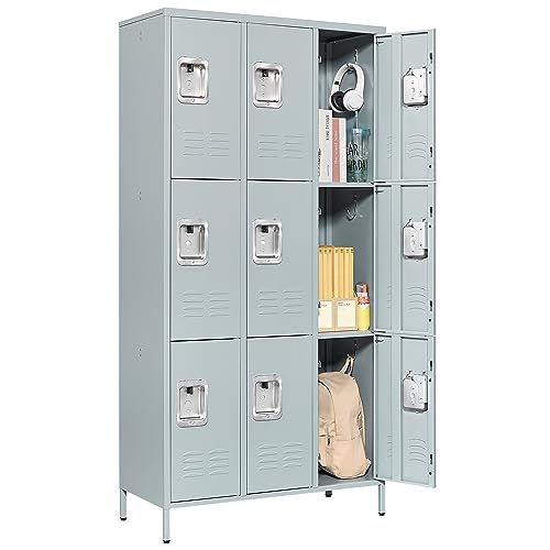 Letaya Storage Lockers with Lock Door,Metal Storage Cabinet 3 Tier with Hook for Employees, School,Gym, Home,Office(1 Door-Gray)