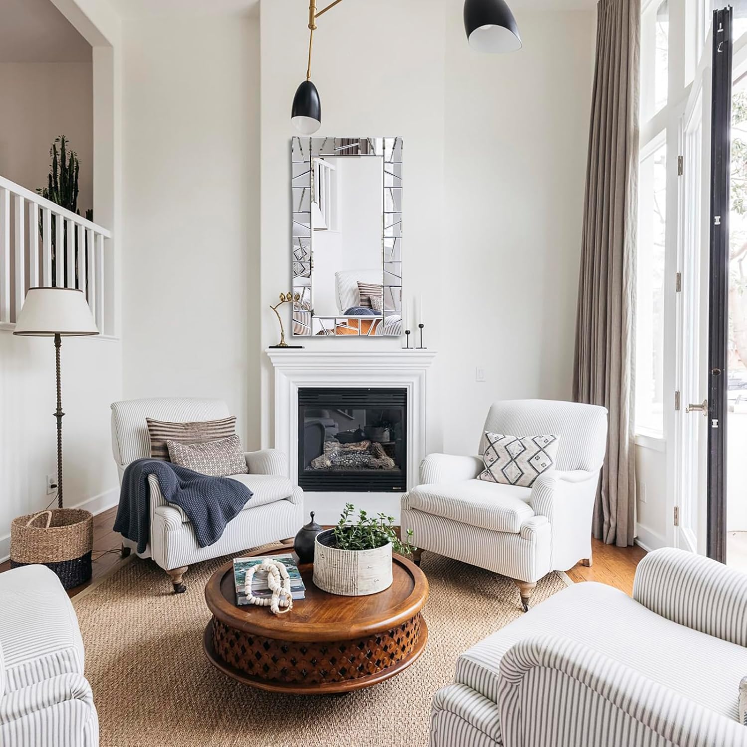 Chende Large Living Room Mirror for Decor, 44'' x 24'' Modern Decorative Wall Mirrors with Uneven Glass Frame, Rectangle Elegant Mirror with Glass Beveled Edge for Entryway, Dining Room, Bedroom