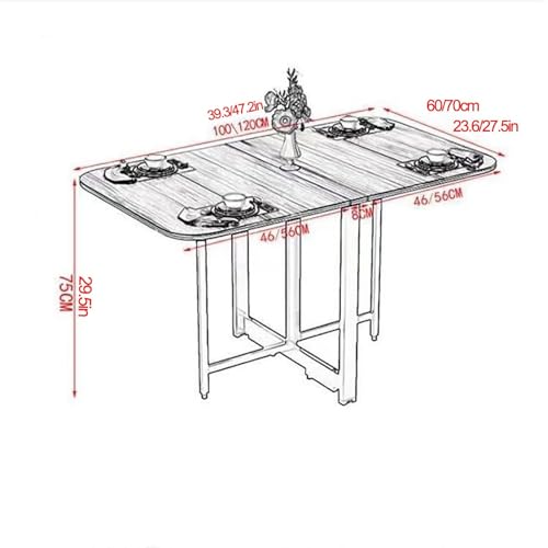 Folding Drop Leaf Dining Table, Wooden Folding Kitchen Table, Multifunctional extendable Table, Mobile Folding Table, Foldable, Expandable, Space-Saving Furniture, Foldable into 3 Shapes