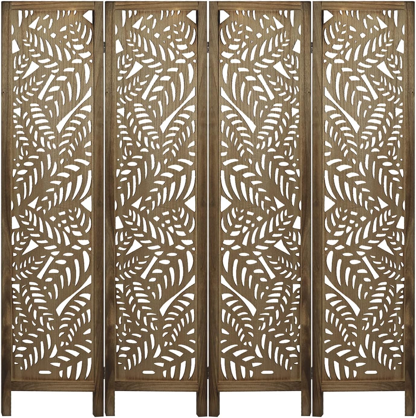 ECOMEX Room Dividers, 5.6 FT Tall Carved Room Dividers and Folding Privacy Screens, 4 Panel Wood Privacy Screen,Divide Space, Asian Style, Decorative Room(Brown)