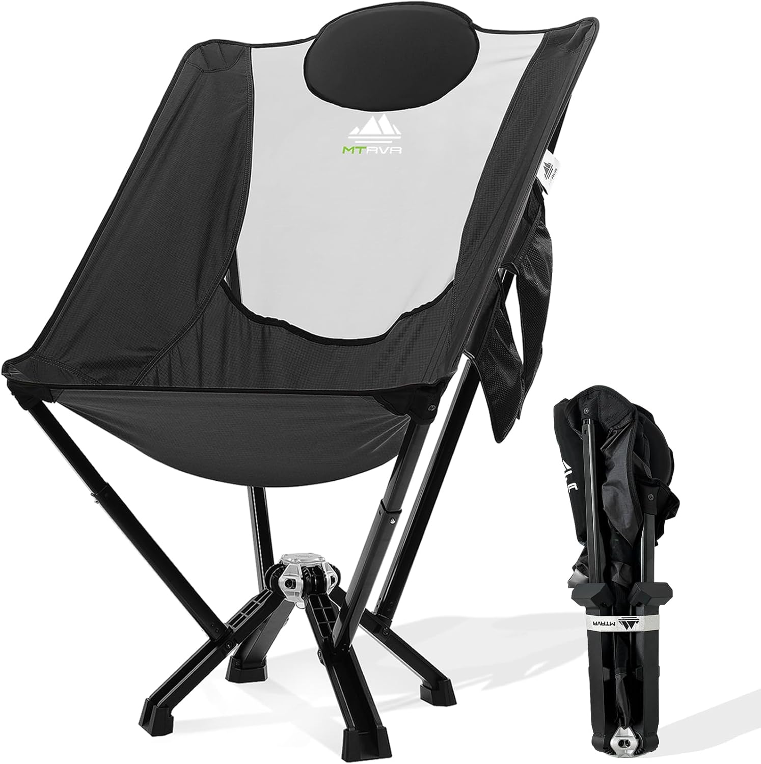 Oversized Tall Portable Camping Chair for Adults, Heavy Duty Support up to 600 lbs, Easy Setup, Thickened Aluminum Frame and Rubber Feet, High Back Folding Came Beach Chair for Outside - Black