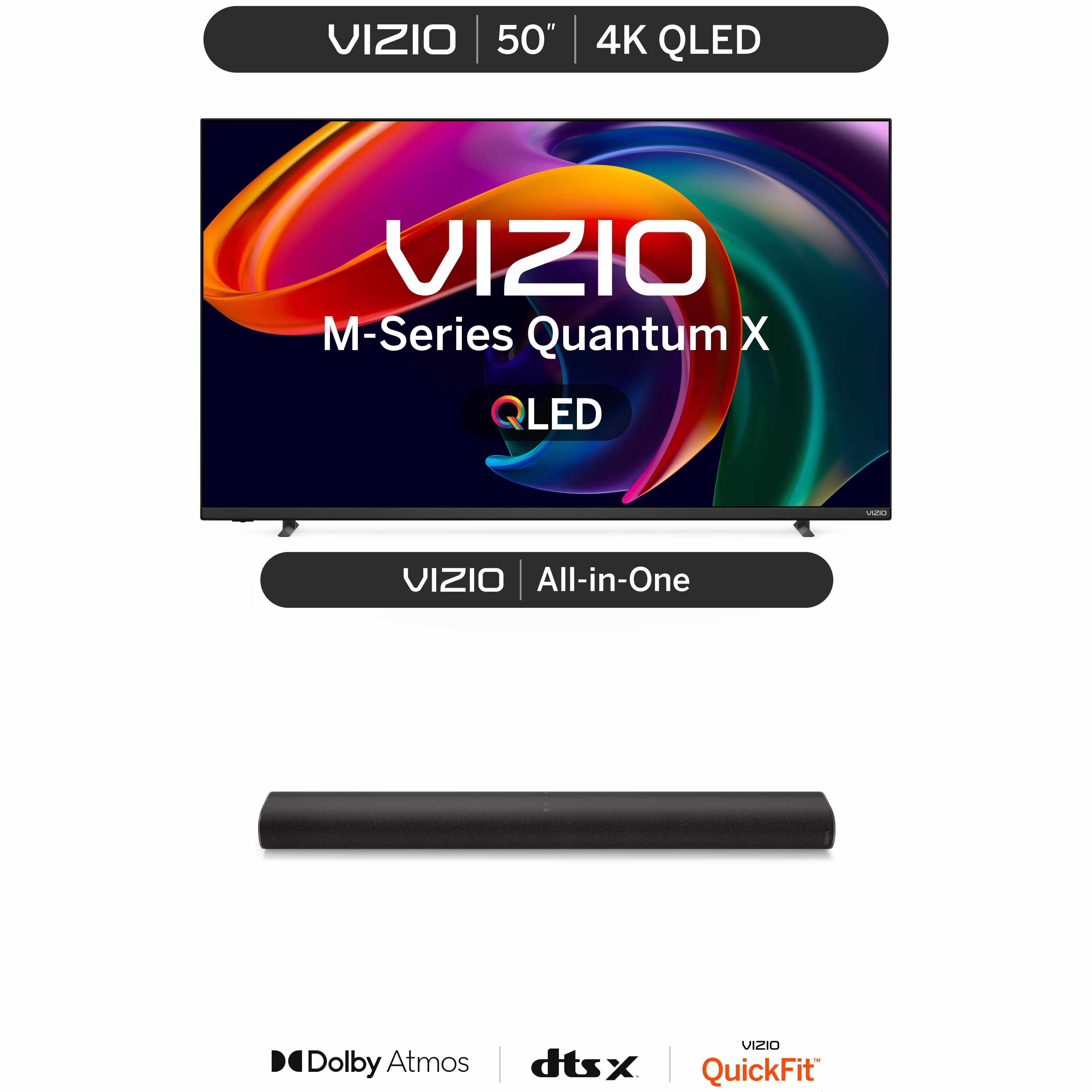 VIZIO 50" Class MQX Series 4K QLED HDR 120Hz Smart TV (Online Only) M50QXM-K01 and VIZIO All-in-One 2.1 Soundbar w/ Dolby Atmos, DTS:X, Bluetooth (NEW) SV210D-0806