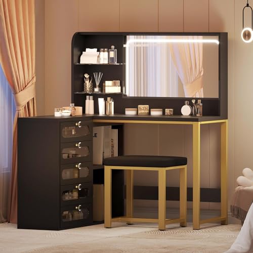 DWVO Vanity Desk with Drawers & LED Lighted Mirror 3 Lighting Mode & 48